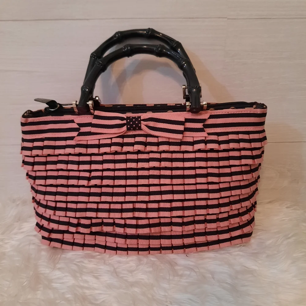 Handmade pink layered ribbon bag purse - Picture 1 of 5